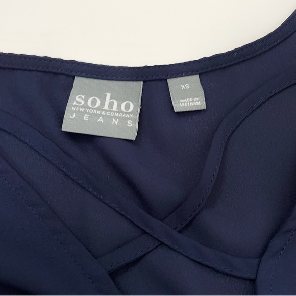 Soho Navy Blue Sheer Pull Over Blouse XS - Picture 2 of 11